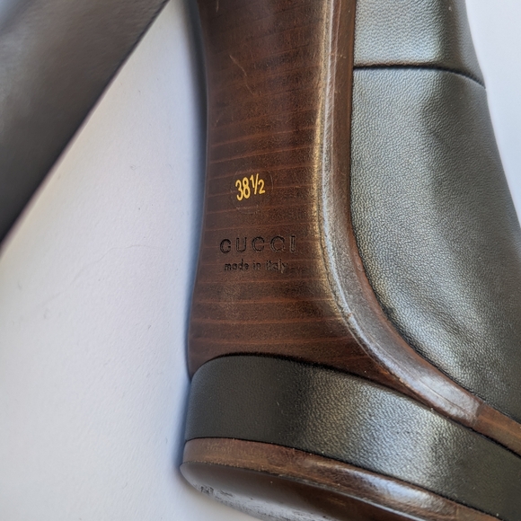 GUCCI Black Leather Platform Pumps/Heels, Round Closed Toe, size US 8.5/EU 38.5 - Picture 8 of 11